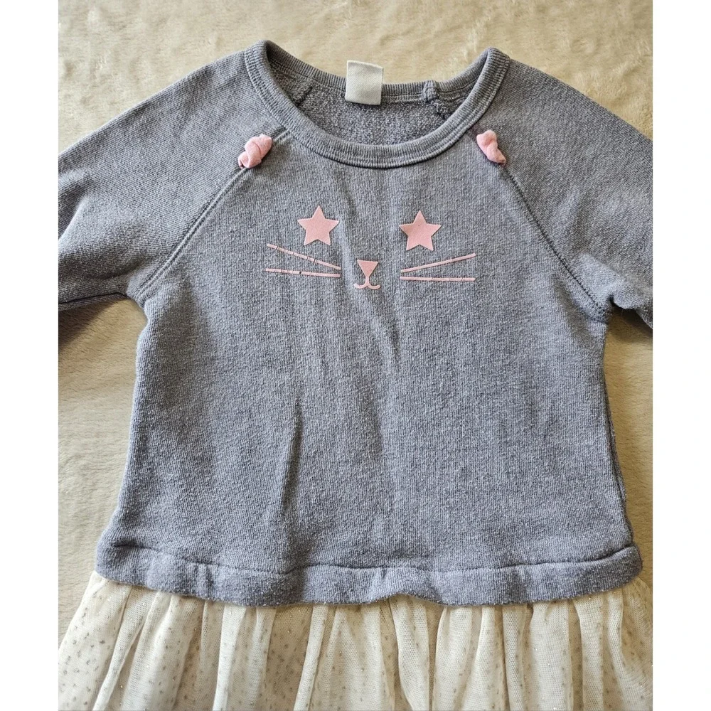 Baby Gap Toddler Girl Dress 4T Gray Long Sleeve Sweater Top Cream Tulle‎